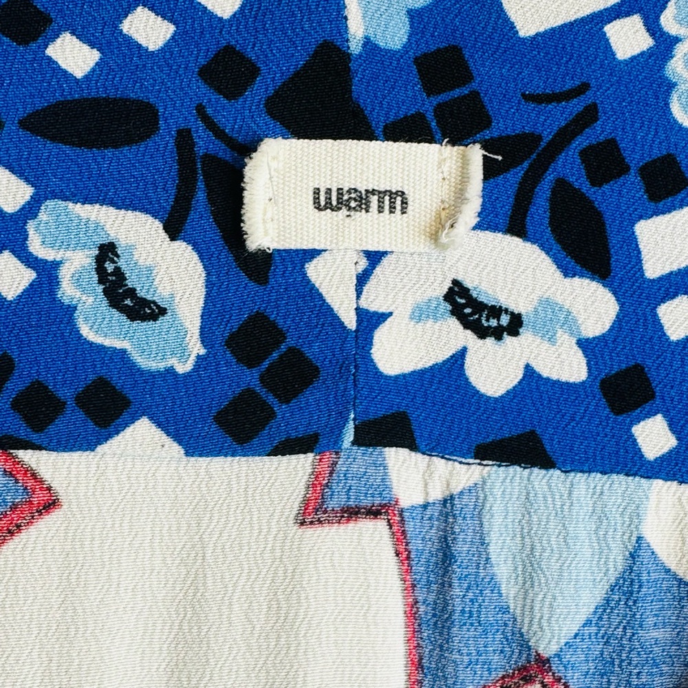 Warm Leaf Kimono Printed Midi Waist Tie Blue White Dress Size 0 - Picture 13 of 16